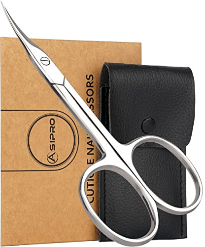 ASIPRO Nagelhautschere Extra Fein, Gebogener, und Extra Scharf mit Kunstlederetui Hautschere Edelstahl Schere Maniküre, Cuticle Scissors mit Nagelschere Etui Fingernagelschere Nagelhaut Schere