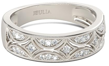 Jeulia Bagues en Argent Sterling 925 Milgrain Coupe Ronde Bague de Promesse d'Anniversaire pour Femme avec Boîte à Bijoux pour Ses Femmes Filles