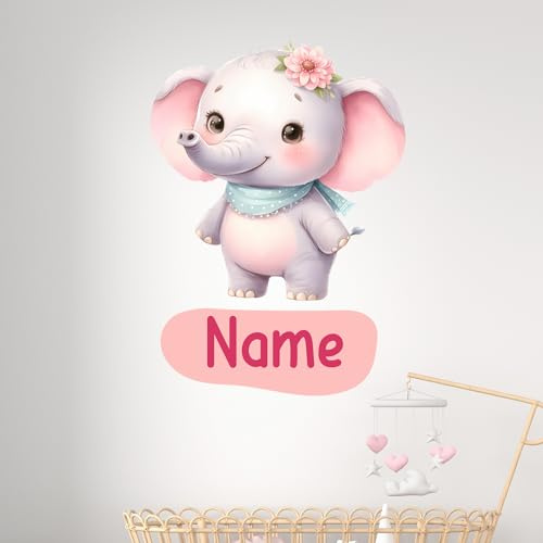 GRAZDesign Wandtattoo Elefant mit Name personalisiert Kinderzimmer Deko Jungen und Mädchen - Wandaufkleber selbstklebend - Babyzimmer Waldtiere - 55x40cm