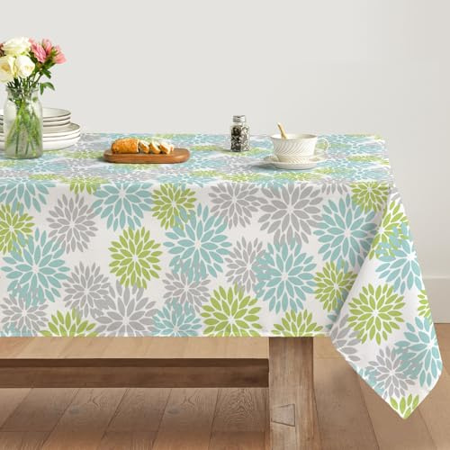 Artoid Mode - Tovaglia con Fiori Verde Dalie Autunno, 140x180 cm, Protezione Antimacchia, Biancheria da Cucina, Decorazione per Stagione Autunnale, Festa, Vacanza, Decorazione per la Casa
