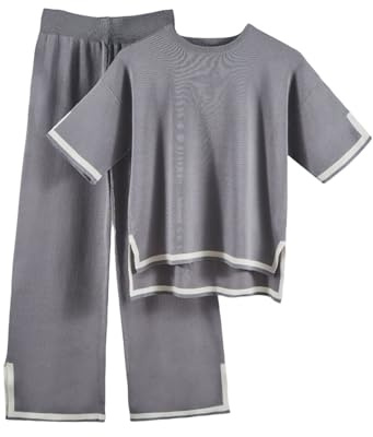 Slakerbe Conjunto de ganchillo para mujer, verano 2024, juego de jersey de punto, pantalones anchos en colores macaron