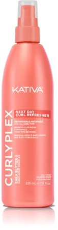 KATIVA Curly Plex Locken Refresher Spray 225 ml – reaktiviert & definiert Locken, Anti-Frizz & Anti-Feuchtigkeit bis 24h – entwirrt, Glanz – Nano-Bond Complex, Sheabutter & Leinsamen – vegan*