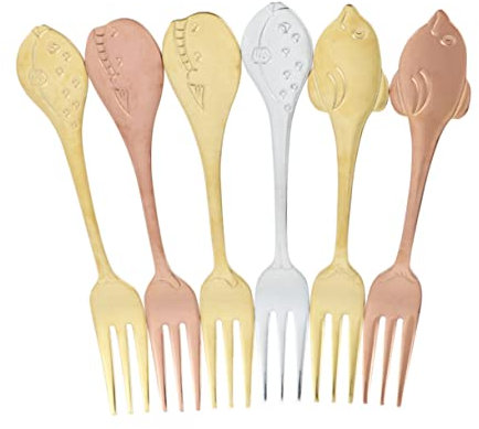 OKUMEYR 6 Pezzi Forchette in Acciaio Resistenti Manico Lungo Forchetta Da Dessert Forma Di Pesce e Cetaceo Posate Per Casa e Ristorante
