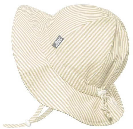 JAN & JUL Cotton Sun-Hat for Boys and Girls, Beach Hat with UV Protection for Kids (XL: 5-12 Years, Beige Stripes)