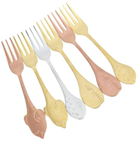 HOLIDYOYO 6 Pezzi forchetta da dessert argenteria forchettine per antipasti posate d'oro Pescare Forks titanio forchette di pesce