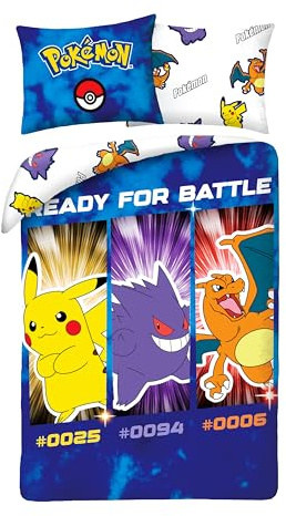 Pokemon Sängklädesset 135 x 200 80 x 80 – Pokémon Pikachu, Glurak & Gengar – barnsängkläder set 2 delar påslakan + örngott – tysk storlek – mikrofiber
