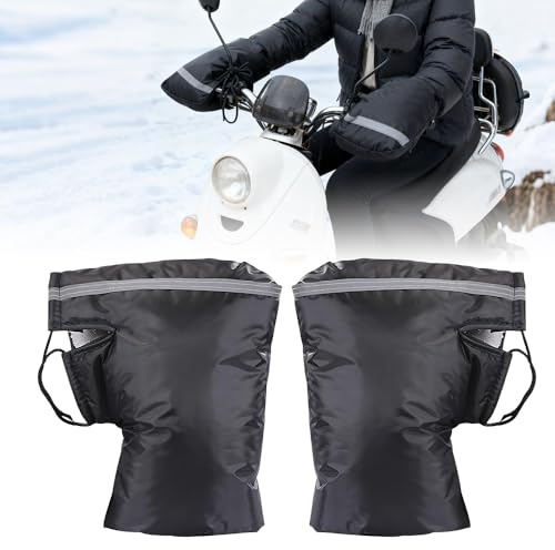 HOVCEH Manoplas Moto Invierno, Manoplas Moto, Manopla Moto Universal Impermeables, Guantes de Manillar para Moto con Rayas Reflectantes, para Motocicletas Scooters Bicicletas Invierno Hombre, Negros