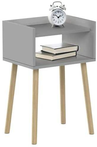 Taylor & Brown Modern Nightstand, Grey Wooden Bedside Table, Tall End Side Table with Open Storage Shelf, Small Night Stand for Bedroom, Kids Room & Small Spaces.