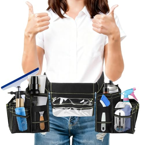 Borsa da Cintura per Attrezzi Professionale Impermeabile Regolabile, Cintura Porta Utensili con 15 tasche, Borsa Porta Attrezzi per Pulizie, per Edilizia Giardinaggio Elettricista Pulizia Idraulica