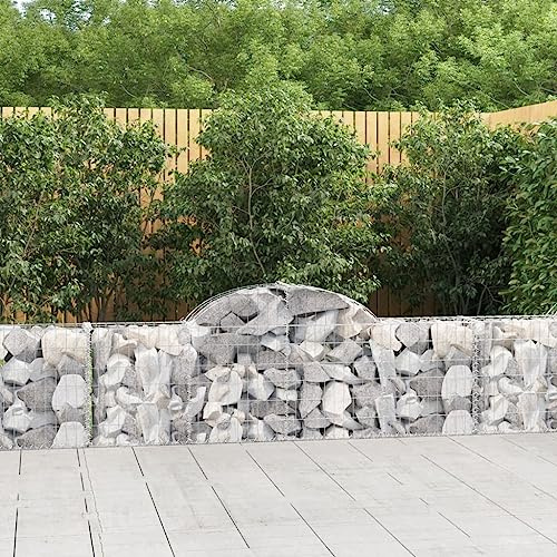 SKTQYQO Cesto Gabbione ad Arco 200x30x60/80 cm Ferro Zincato per Barriera Giardino Decorativa e Fonoassorbente con Struttura Stabile per Contenimento Rocce Ghiaia e Complemento