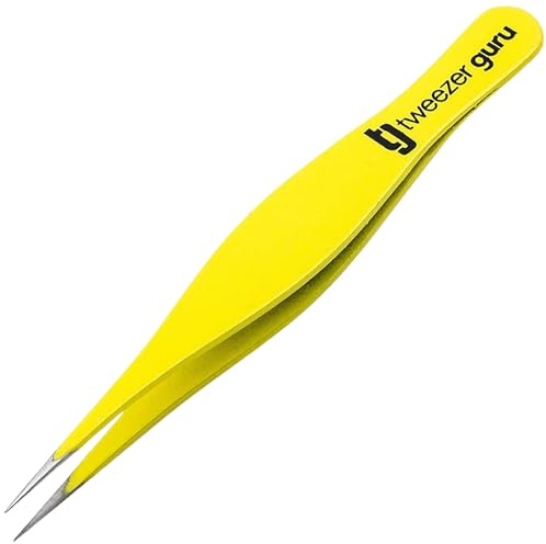 Tweezer Guru Pointed Tweezers - Sharp Precision Needle Nose Tip, Best Tweezers for Eyebrows and Ingrown Hair, Surgical Pointed for Blackheads & Splinters (Yellow)