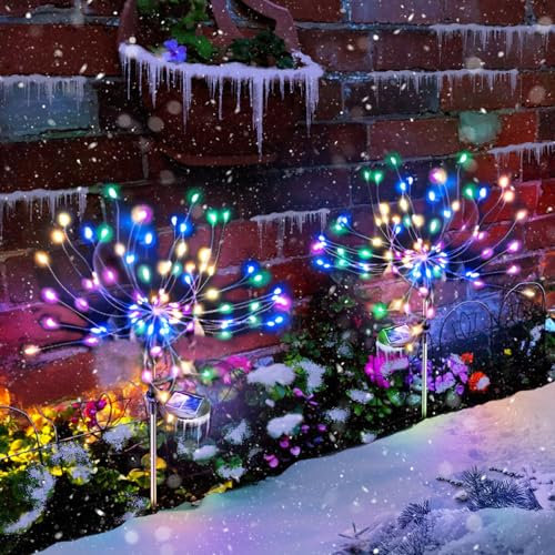 Anordsem Solar Lights Outdoor Waterproof: Garden Light Solar Powered for Outside Decorative - Fairy Light Cloured Lighting for Fence Patio - LED Firework DIY Decorating Gifts for Women Mum Wife