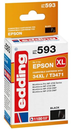 edding Druckerpatrone EDD-593 - Einzelpatrone - Schwarz - 22,4 ml - Reichweite 1100 Seiten - Ersetzt Epson T34XL (T3471)