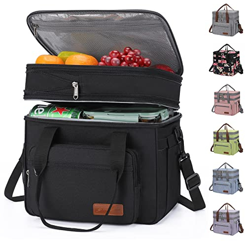 Maelstrom Lunch Box, 23L Insulated Lunch Bag, Expandable Double Deck Cooler Bag, Lightweight Leakproof Tote Bag With Side Tissue Pocket, Suit For Men and Women (A. Black)