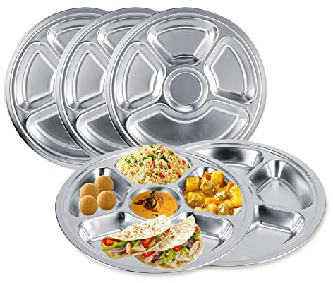 Hapivida Delade tallrikar i rostfritt stål, middagstallrik med 5 galler, middagstallrik för balanserad mat, för kök, matsalar och matsalar