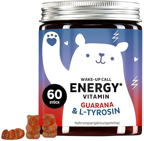 Wake Up Call Energy Vitamin – Natürliche Energie mit 30mg Guarana, Vitamin B6 und L-Tyrosin – 60 Stück – Vegetarisch – Bears with Benefits