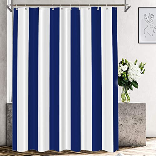 Shrahala Duschvorhang, blau, klassisch, gestreift, weiß, Badezimmer-Dekor, Polyesterfaser, wasserdicht, mit Kunststoffringen für Duschkabine, Badewannen, 182,9 x 152,4 cm