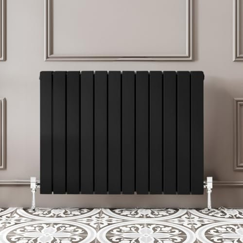 Go Bathrooms Pinta Horizontal Black Radiator 600 x 952mm Flat Panel Horizontal Black Double Wall Mounted Slim Designer Radiator