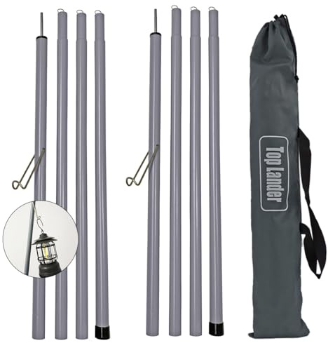 Tent Poles for Tarp Adjustable Support Pole Set of 2 Sun Shade Poles for Awning Canopy Camping Rain Cover