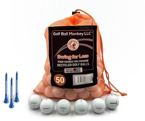 Golf Ball Monkey Cheap Recycled for Titleist Golf Balls Bulk Mix White w/Mesh Bag 50 Pk- 3A Good Golf Balls Used for Titleist Velocity TruFeel Tour Speed TruSoft DT Solo EXP01& Tour Soft