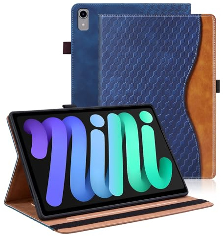 Vkooer Hülle für iPad mini (A17 Pro) 2024 7. Generation 2024/ iPad mini 6. Generation 2021 8.3 Zoll Schutzhülle, Ledertasche Cover Case mit Auto Schlaf/Aufwach Kartentasche - Marineblau