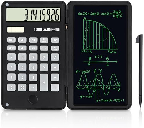 SISYS Taschenrechner mit 6 LCD Schreibtafel und Stift, Basic Standard Taschenrechner Solar oder Batterie, Multifunktional Tischrechner Tragbar Taschenrechner Klein für Schule Büro, Dunkelschwarz