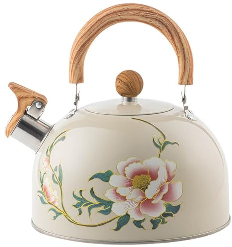 Cndiyald Whistling Kettle, 3L Floral Stovetop Kettle, Whistling Tea Kettle, Stainless Steel Whistling Kettle, Teapot for Gas Hobs