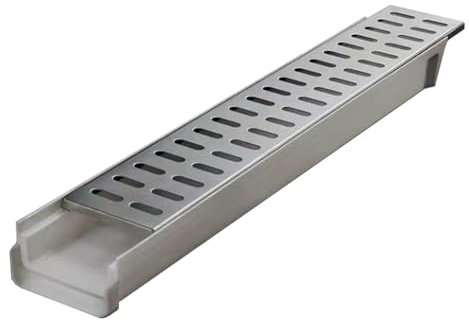 Abflussabdeckungs-Set für den Außenbereich, U-Form, 60 cm, mit Metallgitter für Hof, Garage, Deck, lineares Entwässerungssieb, Harz-Dachrinne, 10,2 x 14,5 cm