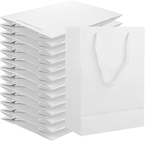 AKOLAFE 36PCS Paper Bags with Handles 20x10x28cm Medium White Gift Bags Multipack Paper Party Bag for Shopping, Wedding Favor, Birthday Party