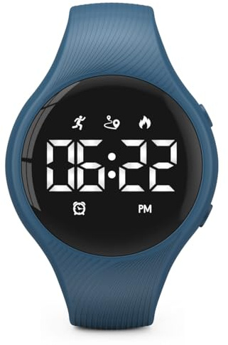 Montre podomètre numérique étanche, podomètre, compteur de pas, distance, réveil vibrant, chronomètre, cadeau idéal pour enfants, adolescents, filles, garçons, femmes (bleu foncé)