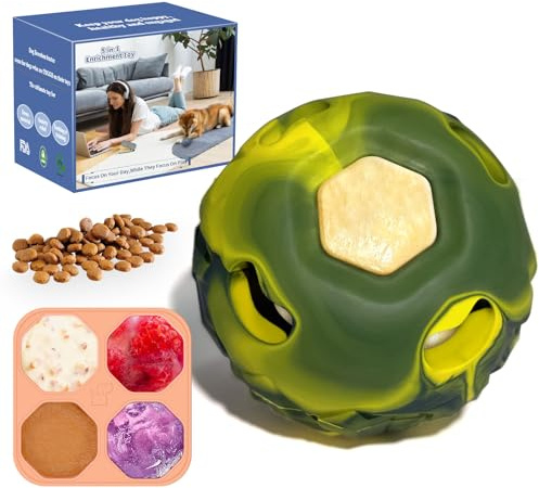 Freezeball Dog Toys, Frozen Dog Treats to Keep Dogs Busy, Interactive Treat Dispensing Dog Toy Puzzle, Interactive Chew Toys for Large Dog, Power Chewer, Durable Rubber-Easy to Clean (Green, Large)