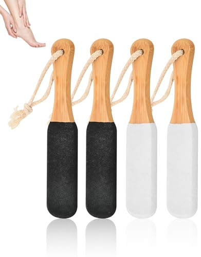FunnAura 4 Pcs Pumice Stone for Feet, Foot File with Wooden Handle for Hard Dead Skin Calluses Cracked Heels