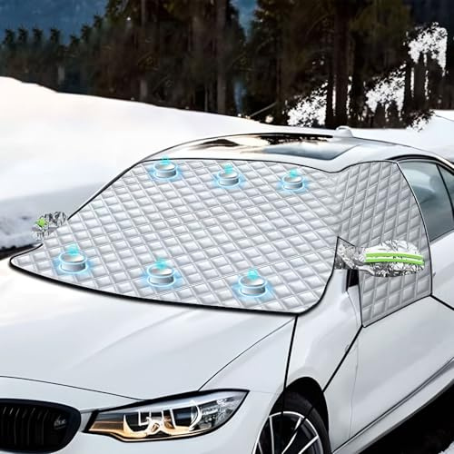 Copertura per parabrezza auto con 6 magneti nascosti, alette laterali a specchio e ganci, protezione solare per parabrezza anteriore, protezione solare per auto per neve, ghiaccio, brina, polvere