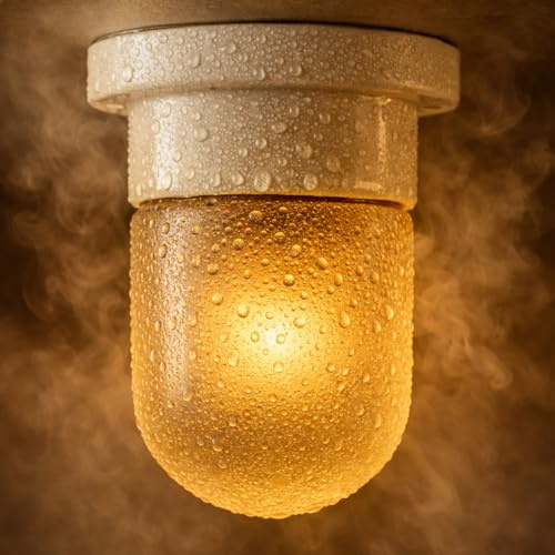 ADAKAT Lámpara de sauna de porcelana, cúpula de cristal, E27 IP54, guía de cables trasera