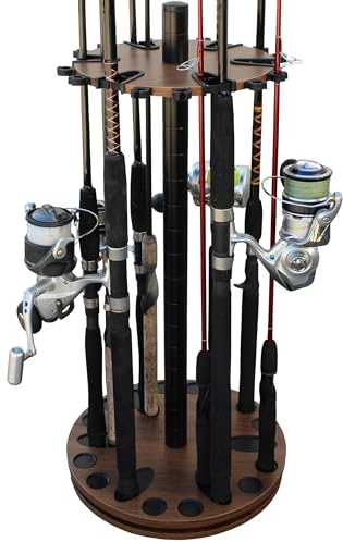 Rush Creek Creations Support de canne à pêche pour 24 cannes à pêche, support de canne à pêche pour l'organisation et le rangement du garage, pour moulinets, matériel de pêche, accessoires de pêche,