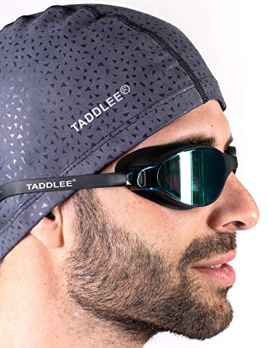 Taddlee Men Swim Cap PU Fabric Silicone Swimming Hat Pool Waterproof Sports Adult Swim Wear Accessories Large Size Outdoor(Gray)