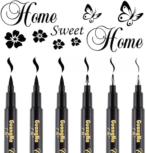 Surcotto Kalligraphie Stifte Set – 6 Teile für Anfänger, Schwarze Handlettering Stifte mit 4 Verschiedenen Spitzen für Bullet Journals und Kreatives Schreiben