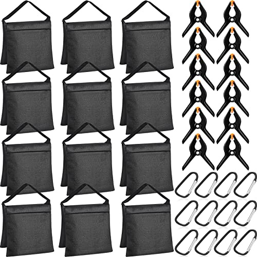 Hoteam 12 Sets Sandbag Weight Bag with Zipper, Spring Clamps, Hooks Heavy Duty Sand Bags Weights for Christmas Tree Stand, Outdoor Decorations, Canopy Tent, Fixed Brackets