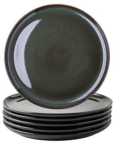 LERATIO Ceramic Dinner Plates Set of 6, 10.5 Inch Reactive Glaze Porcelain Plates, Modern Shape Dinnerware Dishes Set for Kitchen,Microwave&Dishwasher&Oven Safe, Scratch Resistant-Green