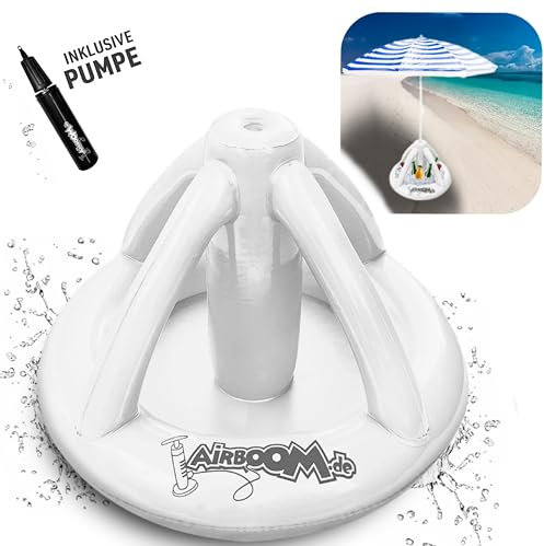 Airboom - aufblasbarer Schirmständer für Strandschirme Getränkekühler Sonnenschirmhalter Strand Camping Sonnenschutz (White)