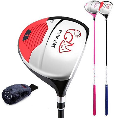 #1 Club de golf en bois pour enfants et filles droitières avec manche en carbone et couvre-tête de golf (rose, pour enfants de 6 à 8 ans)