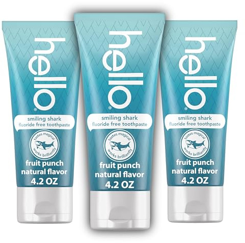 Hello Smiling Shark Fluoride Free Kids Toothpaste, Natural Fruit Punch, 4.2 Oz Tube (Pack of 3)