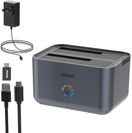 GODO 2.5/3.5 SATA Dual-Bay Hard Drive Dock, USB-C, Offline Clone, 20TB x 2