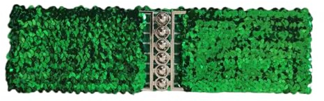 KANGQL Corsé de lentejuelas, corsé de lentejuelas, cinturón de cintura ancha, cinturón decorativo, cinturón elástico de avispa, correa de cintura brillante para mujer, color verde