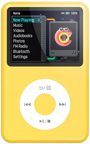 Innioasis Y1 MP3 Player - Zeitlose Klasse: 128 GB, Bluetooth, Video-Player, Hörbücher, FM-Radio und Touch Wheel-Steuerung（gelb）