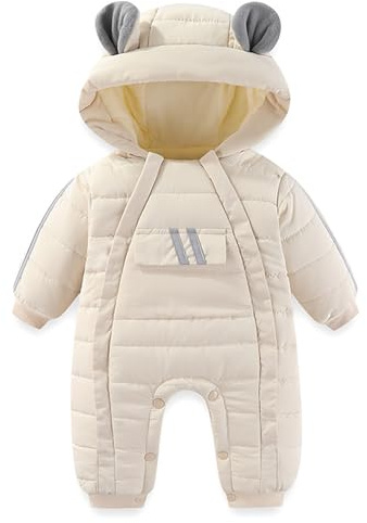 DE Anderqueen Hooded Baby/Infant Snowsuit Toddler for Kids Girls Boys Newborn 15-18 Months,Warm Baby Jumpsuit Down Cotton Winter Clothes Zipper Coat