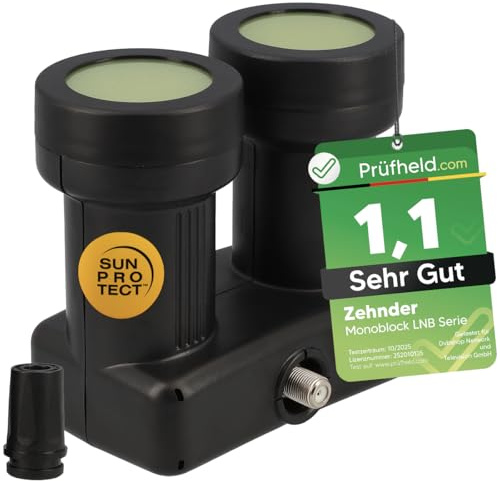 [ Test SEHR GUT, Note 1.1 *] Zehnder Monoblock Single LNB Astra Hotbird für 1 Teilnehmer & 2 Satelliten, 1Fach HD 4K LNC für Direktanschluss (Fernseher, Sat Receiver) LMB für Satellitenschüssel