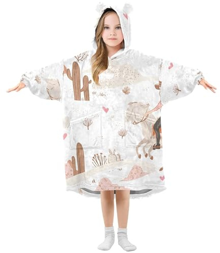 Sevdomey Cowgirl Riding Bronco Wearable Blankets for Kids Boy Girl, Hoodie Double-Layer Blanket Oversized Sweatshirt