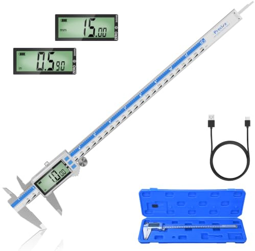 Calibre Digital Recargable Pantalla TáCtil,Calibrador Digital ElectróNico de PrecisióN 300mm/12pulgadas,Pie de Rey ElectróNico con Pantalla Lcd（Azul Plateado）