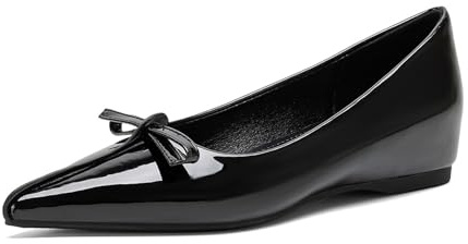 Eestfy Chaussures Mary Jane Style Français Talon Compensé Caché Bout Pointu Femme Ballerines Habillées Slip on pour Quotidien Bureau,Noir,42 EU